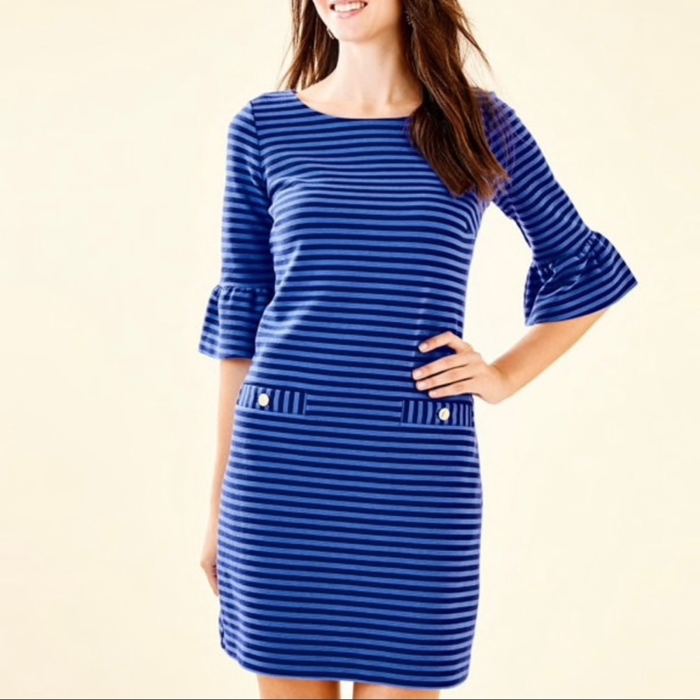 Lilly Pulitzer Alden Dress Blue Grotto Ottoman Stripe - Size Small